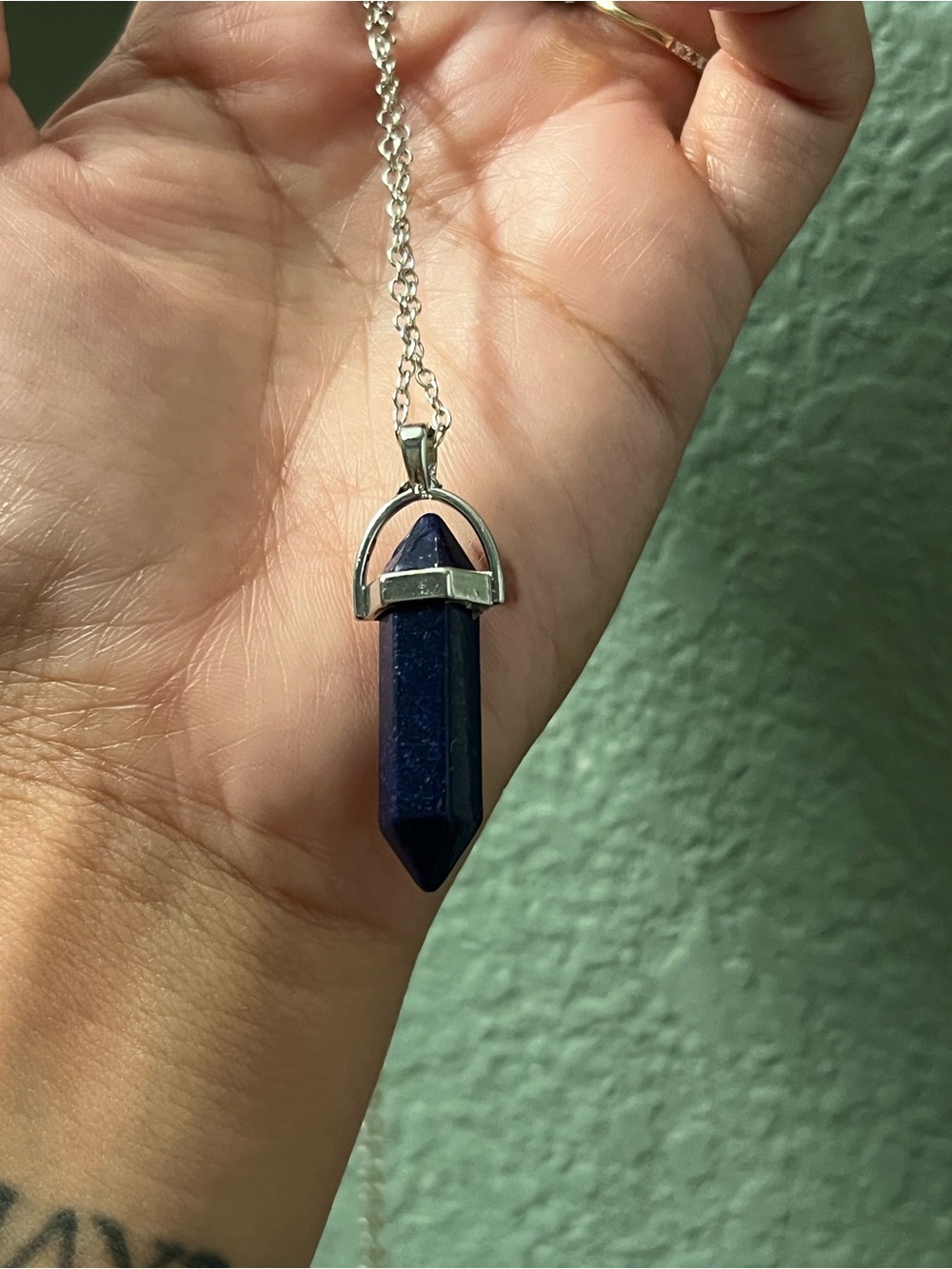 Lapis base metal necklace